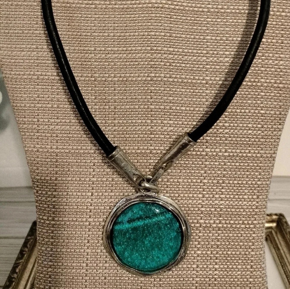 Chunky Blue Green Pendant Cable Chain Necklace - Picture 1 of 7